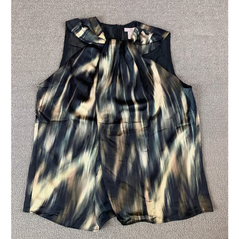 NWT H&M Blouse Sleeveless Abstract Neutral Business Career US Size Large